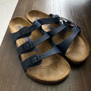 Navy blue Birkenstock sandals, size 39.